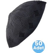 Resim 50'li Dokuma Örgü Desenli Takke Kaliteli Namaz Takkesi Siyah 
