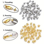 Resim 10 Adet Paslanmaz Çelik Mücevher Crimp Son Küre, Kolye ve Mücevher Craft Yapımı için Pozisyonlama Durdurma Arası Charms, DIY Bağlantı Aksesuarları 