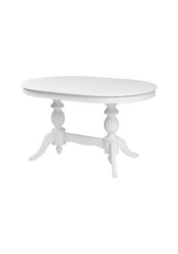 Resim Montclair Çift Baba Ayaklı Masif Ahşap Oval Yemek Masası 90x140 Beyaz 