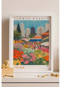 Resim Honolulu Hawaii Çerçeveli Tablo Seyahat Severlere Salon Ve Ofis İçin Estetik Duvar Dekoru Travel Flower Market 