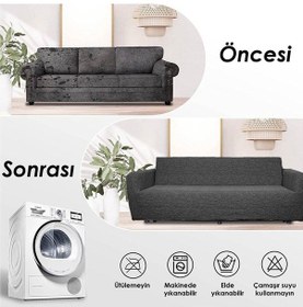 Resim Jakarlı 3 Kişilik Antrasit Lastikli Kanepe Örtüsü Lastikli Koltuk Örtüsü Koltuk Kılıfı Antrasit 