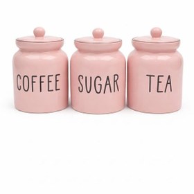 Resim Dekorasyaa 3'lü Seramik Çay - Kahve - Şeker Kapaklı Kavanoz Seti - Pembe Pembe 