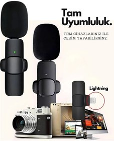 Resim Type-c Çiftli Kablosuz Yaka Mikrofonu Seti - Youtube, Tiktok, Vlog Ve Canlı Yayınlar İçin Telefon Uyumlu Çift Mikrofon 