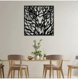 Resim Tasarım Ahşap Geyik Desenli Duvar Dekoru Siyah 50 x 70 