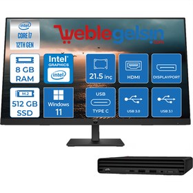 Resim Hp Pro 400 G9 Inte Core i7-12700T 8GB 512GB M.2 SSD Intel® UHD Grafik Windows 11 Pro 21.5'' Mini Masaüstü Bilgisayar HM6D378EA18 