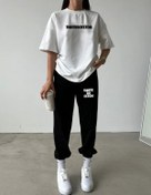 Resim CLAYES Thatssofetch Beyaz T-shirt Siyah Eşofman Altı Jogger - Baskılı Alt Üst Takım Bisiklet Yaka 