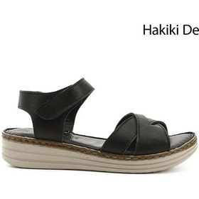 Resim Gönderi(R) Gönderi R Kadın Siyah Cırt Bantlı Dolgu Topuk Hakiki Deri Comfort Sandalet Dyza80842235 Siyah 