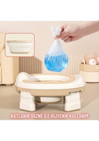 Resim Taşınabilir Lazımlık Çocuk Katlanır Klozet Adaptörü Seyahat Kamp Çocuk Araba Portatif Lazımlık Kahverengi 