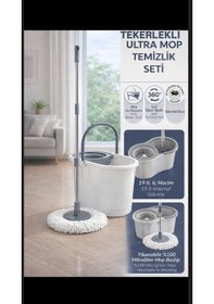 Resim Tekerlekli Ultra Mop Temizlik Seti- 19 Lt Geniş Hazne & 360 Döner Başlıklı Paslanmaz Çelik Saplı 
