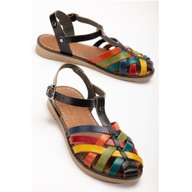 Resim 205-02 Siyah Multi Ortopedik Hakiki Deri Kadın Sandalet Altın - Taba 