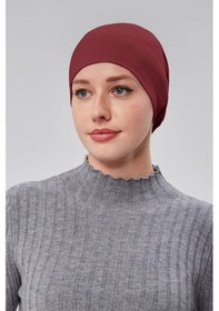 Resim Sonbaharmoda Kadın Tesettür Hazır Pratik Geçmeli Bone Lastikli Kaymaz Bordo Bordo 