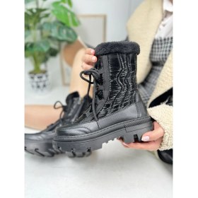 Resim Nstil Günlük Kadın Kar Botu Kürklü Bağcıklı Fermuarlı Rahat Yüksek Kalın Tırtıklı Taban Bootie 7441 