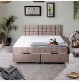 Resim Venedik Çift Kişilik Baza Başlık Letto Yatak Seti - Açık Kahve 140 x 190 