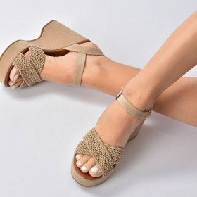 Resim Fox Shoes Ten Süet Kadın Dolgu Topuklu Ayakkabı K250909002 