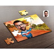 Resim Kişiye Özel Erkek Öğretmen Karikatürlü Ahşap Puzzle-2 
