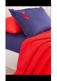 Resim Özdilek Nakışlı Waffle Tek Kişilik Pike Takımı Kırmızı Lacivert 