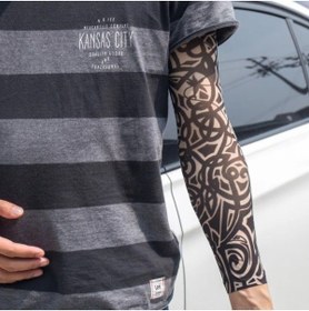 Resim motocan UV Koruyucu Dövme Desenli Motosiklet Kol Çorabı - Güneş Korumalı Kol Kılıf 