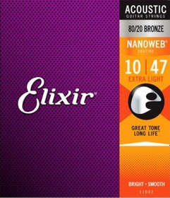 Resim Elixir 11002 Nanoweb 80/20 Bronze Akustik Gitar Teli 10-47 