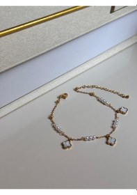 Resim İnci Boncuklu Beyaz Çiçek Figürlü Altın Renk Kadın Halhal Altın 