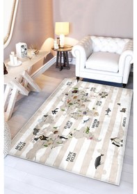 Resim Eğitici Haritalı Bambu Çocuk Halısı Beyaz 