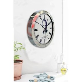 Resim Bahat Krom Çerçeveli Salon Ofis Duvar Saati 36 cm 