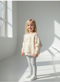 Resim Zekids Kız Bebek Pamuklu Taşlı Fiyonk Detaylı Oversize Tasarım Sweatshirt-16558 Krem 