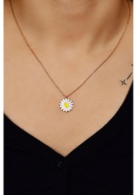 Resim Erdobia Mineli Rose Papatya Gümüş Kolye 