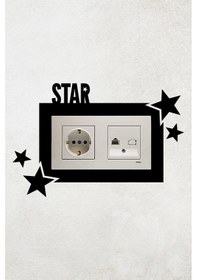 Resim Star Yazılı Yıldız Tasarım 2li Priz Çerçevesi İç Ölçü 15,5x8,4 Cm 2li Dekoratif Priz Çerçeve 