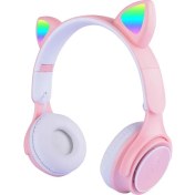 Resim GK Creative M6 Pro Cat Rgb LED Işıklı Kedi Kulağı Band Tasarımlı Ayarlanabilir ve Katlanabilir Kulak Üstü Bluetooth Kulaklık Pembe 
