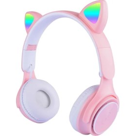 Resim GK Creative M6 Pro Cat Rgb LED Işıklı Kedi Kulağı Band Tasarımlı Ayarlanabilir ve Katlanabilir Kulak Üstü Bluetooth Kulaklık Pembe 