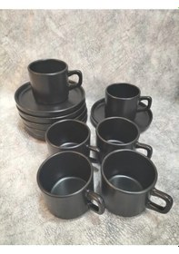 Resim Keramika 8 Cm Stackable Çay Fincanı Mat Siyah 6 Kişilik Mat Siyah 