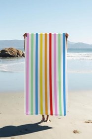 Resim Dijital Baskı Plaj Deniz Havlusu Renkli Çizgiler Desenli Peştamal HVL0205 