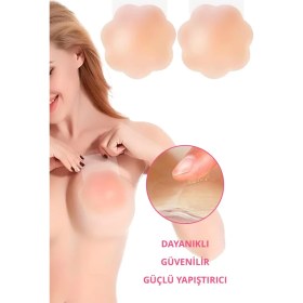 Resim Cottonhill Silikon Çiçek Desenli Göğüs Ucu Kapatıcı Yumuşak Bej Kumaş ile Gün Boyu Konfor 