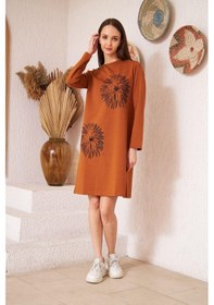 Resim Darlin Moda Taba Baskılı Düğme Detaylı Tunik DM60346 Çok Renkli 
