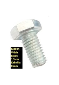Resim M8x15 Cıvata Vidalı Kısım 1,5 Cm-kalınlık 8mm Altı Köşe Anahtar Kafalı - 20 Adet 