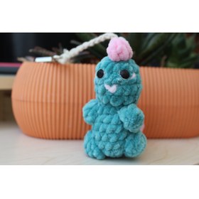 Resim LUBIKO STUDIO Amigurumi Kadife İp Dinozor Anahtarlık - Yumuşak Peluş Dino Çanta Süsü ve Hediyelik (Turkuaz) 