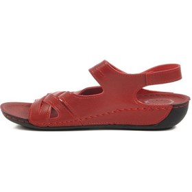 Resim Aspor Kırmızı Anatomik Cırtlı Kadın Düz Sandalet Çok Renkli 