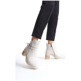 Resim Noemı Tokalı Fermuarlı Ortopedik Taban Topuklukadın Bot Ckt - Krem Krem 