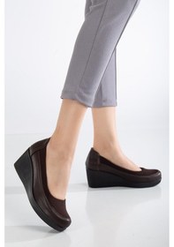 Resim Dilimler Ayakkabı Kadın Dolgu Topuk Ayakkabı Kahve Streç Ortopedik-3738 Kahve 