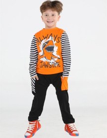 Resim Casabony Jawsome Baggy Erkek Çocuk Pantolon + T-shirt Takım-turuncu - Siyah 