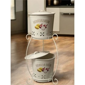 Resim Özbience Iki Katlı Metal Sebze Sepeti, Patates ve Soğanlık, Pratik ve Şık Tasarım 