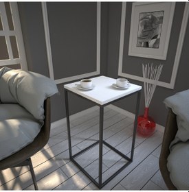 Resim Pure Beyaz Yan Sehpa & Servis Sehpası Metal / Metal Ayaklı 
