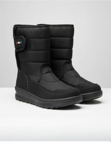 Resim Su Geçirmez Kaymaz Taban İçi Kürklü Uzun Bot Erkek Ve Kızlar İçin Kar Botu Siyah 