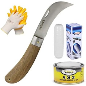 Resim markentegra Aşı Bıçağı ve Set - Eğri Uçlu, Aşı Bandı, Aşı Macunu ve Eldiven 
