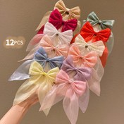 Resim 12'li Paket Rhinestone Fiyonklu Saç Tokaları, Kız Çocuk Modası Aksesuarları, Karışık Renkler, Polyester, Düz Desen, Tüm Mevsim, Yürüyüş ve Açık Hava İçin, LEMON LOVEO Markası 