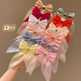 Resim 12'li Paket Rhinestone Fiyonklu Saç Tokaları, Kız Çocuk Modası Aksesuarları, Karışık Renkler, Polyester, Düz Desen, Tüm Mevsim, Yürüyüş ve Açık Hava İçin, LEMON LOVEO Markası 