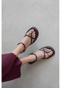 Resim Sarah Parmak Arası Yüzük Taş Detaylı Kadın Sandalet Bordo Bordo 