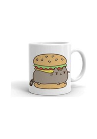 Resim Pusheen Burger Baskılı Kupa Bardak Beyaz 