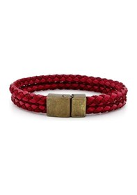 Resim Solfera Bronz Mıknatıs Çift Sıra Bordo Örgü Deri Erkek Bileklik M030D Çok Renkli 