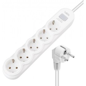 Resim Vea VA-21569 5'li Anahtarlı 1.5 Metre Beyaz Akım Korumalı Priz 